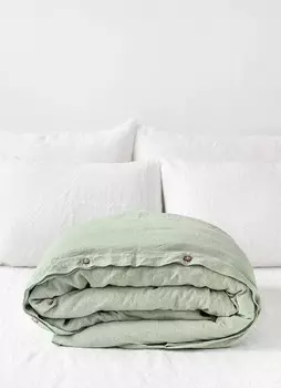 Пододеяльник из мытого хлопка серо-зеленого цвета с пуговицами, комплект пододеяльников Twin Single Full Double King Queen (размер больше 120X120) Generic, Sage Green