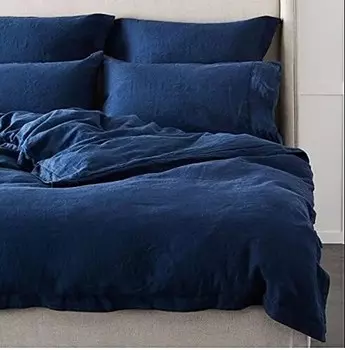Пододеяльник King из стираного хлопка, ультрамягкий комплект из 100% натурального хлопка, однотонный темно-синий пододеяльник с пуговицей (размер больше 120X120) Generic, Navy Blue