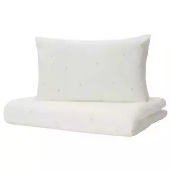 Пододеяльник/наволочка из хлопка, белый, 110х125/35х55 см, LENAST IKEA