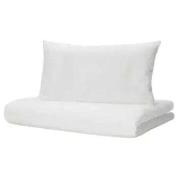Пододеяльник/наволочка из хлопка, белый/серый, 110х125/35х55 см, LEN IKEA