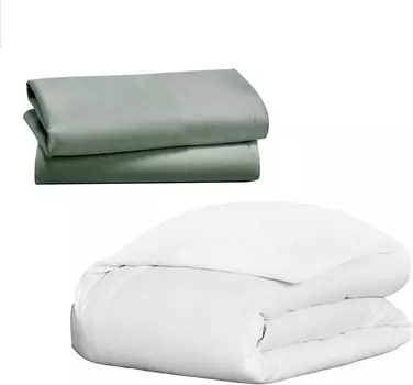 Пододеяльник размера «king-size» California Design Den (белый) с 2 наволочками (шалфейно-зеленый) в комплекте — роскошные пододеяльники из 100% сатина из 100% хлопка плотностью 400 нитей и мягкие сатиновые наволочки из 100% хлопка