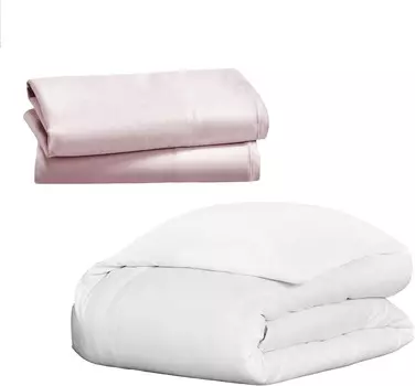 Пододеяльник размера Queen Size (белый) с 2 наволочками (розовый) California Design Den — роскошный пододеяльник из 100% сатина из 100% хлопка плотностью 400 нитей и мягкие сатиновые наволочки из 100% хлопка