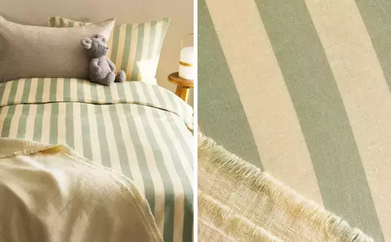 Пододеяльник в полоску с принтом Zara Home, зеленый