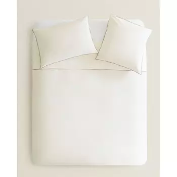 Пододеяльник Zara Home Cotton Percale, 300 нитей, экрю/синий