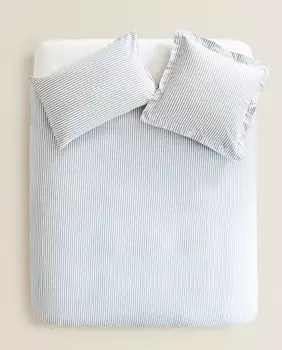 Пододеяльник Zara Home With Narrow Stripes, кремовый/серо-голубой