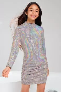 Подростковое голографическое облегающее платье (10 16 лет) Lipsy, серебряный