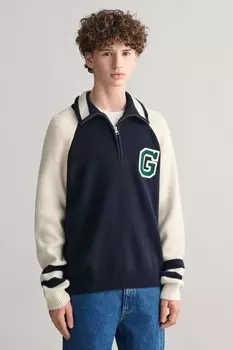 Подростковый вязаный университетский свитер Gant, синий