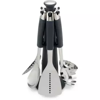 Подставка для кухонных столовых приборов Joseph Joseph «Elevate» (набор, 7 предметов), в том числе 6 кухонных принадлежностей, нержавеющая сталь/силикон, цвет edelstahlfarben/schwarz