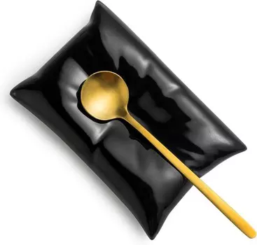 Подставка для ложки белая + кофейная подставка для ложки черная + золотая ложка Cormomu