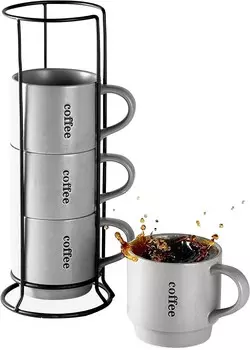 Подставка для ложки для кухонной столешницы. Набор штабелируемых кофейных кружек с подставкой - фарфоровый держатель ложки на 15 унций для плиты. LAUCHUH