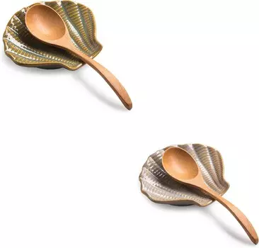 Подставка для ложки-ракушки для плиты, 5-дюймовый держатель кухонной ложки для кухонной стойки, керамическая подставка для кофейной ложки, декор океана, сине-зеленый и серый Gomakren