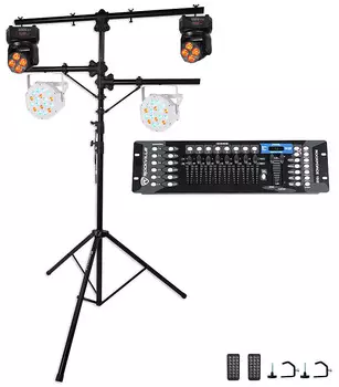 Подставка для штатива Rockville с (2) движущимися головками + 2) промывочными лампами Par Can Lights + контроллер DMX RVLS1+(2) RockOn-7+(2) Rockpar50 WHT - 2