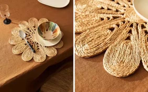 Подставка для столовых приборов с цветком эспарто Zara Home, светло-бежевый