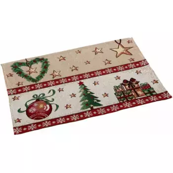 Подставка под сны «Гобелен, Новогоднее украшение», (набор, 4 шт.) Dreams, красный/бежевый/зеленый