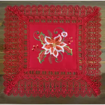 Подставка под столовые приборы Delindo Lifestyle «Advent Star», (1 шт.), с декоративной вышивкой и кружевом на коклюшках, красный