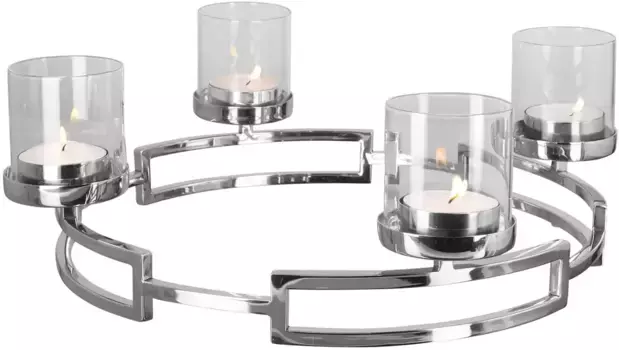Подсвечник Финка "HOMMAGE, Рождественское украшение", (1 штука), серебристого цвета - из нержавеющей стали и стекла, 4 пламени, Адвент подсвечник Fink /37х16 см, цвет silberfarben