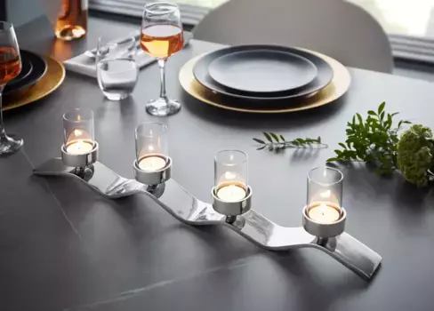 Подсвечник из финки "ВОЛНА, Адвентский подсвечник", искусная ручная работа, подсвечник на 4 свечи, 4 пламени Fink 54х12х5 см, цвет silberfarben/klar