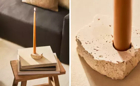 Подсвечник из травертина Zara Home, бежевый