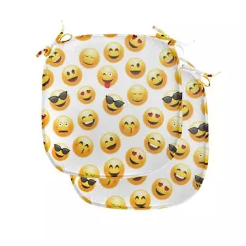 Подушка ABAKUHAUS Emoji для обеденных стульев, Smiling Faces Feelings Art, декоративная водонепроницаемая подушка с ремнями для кухонных сидений, 40 см x 40 см — упаковка из 2 шт., черный желтый красный