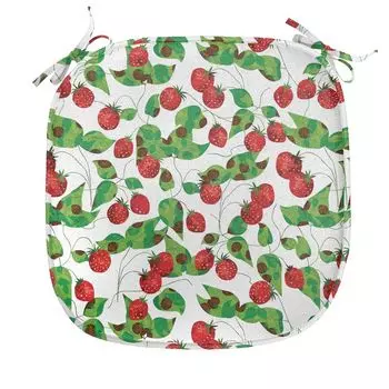 Подушка ABAKUHAUS Fruits для обеденных стульев, Summer Vibes Joyful, декоративная водонепроницаемая подушка с ремнями для кухонных сидений, 40 см x 40 см, папоротниково-зеленый, белый, красный