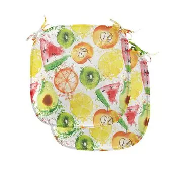 Подушка ABAKUHAUS Fruits для стульев для столовой, семена кистей, декоративная водонепроницаемая подушка с ремнями для кухонных сидений, 40 см x 40 см — упаковка из 2 шт., оранжево-зелено-желтый, мультиколор