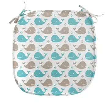 Подушка ABAKUHAUS Sea Creatures для обеденных стульев, Улыбающаяся рыба в океане, декоративная водонепроницаемая подушка с ремнями для кухонных сидений, 40 см x 40 см, коричнево-бирюзовый белый