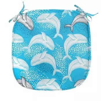 Подушка ABAKUHAUS Sea Creatures для стульев для столовой, горошек Whale Sea Ocean, декоративная водонепроницаемая подушка с ремнями для кухонных сидений, 40 см x 40 см, сине-серый, синий