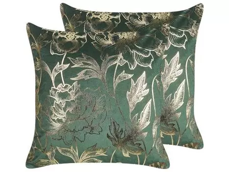 Подушка Beliani 2 шт DAFFODIL, 45x45x45 см цвет smaragdgrn/gold/grn