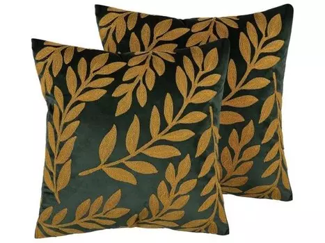 Подушка Beliani 2 шт MISTLETOE, 45x45x45 см цвет dunkelgrn/gold/grn