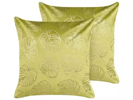 Подушка Beliani 2 шт MONSTERA, 45x45x45 см цвет gold/grn/hellgrn