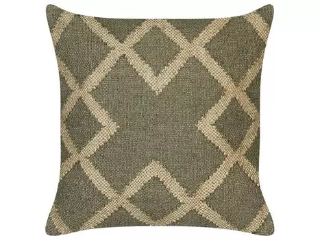 Подушка BELIANI зелено-бежевый из джута и шерсти 45 х 45 см, с геометрическим узором, стираные цвета