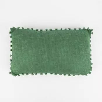 Подушка декоративная однотонная с помпонами старый зеленый 30х50см Stof