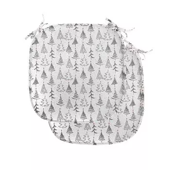 Подушка «Дерево» ABAKUHAUS для стульев в столовой, Doodle Sketch Art Star, декоративная водонепроницаемая подушка с ремнями для кухонных сидений, 40 см x 40 см — упаковка из 2 шт., черный, серый, красный, белый