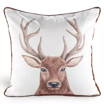 Подушка для дивана Casamia, декоративная подушка 45x45 см, голова оленя, ткань кремового коричневого цвета, модель: без цветочного венка, 1 шт.