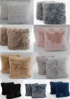 Подушка для дивана, подушка из овчины, мех кролика, чехол на подушку, ок. 40 x 40 см, набор из 2 декоративных наполнителей из искусственного меха, с молнией. Цвет: мех кролика черный MB Warenhandel24