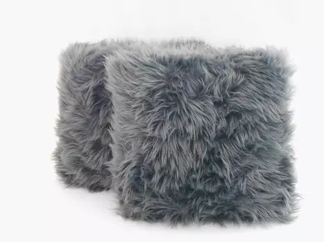 Подушка для дивана, подушка из овчины, мех кролика, чехол на подушку, ок. 40 x 40 см, набор из 2 декоративных наполнителей из искусственного меха, с молнией, цвет: имитация овчины, антрацит MB Warenhandel24