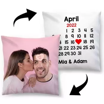 Подушка для фото Ferocity 45 x 45 см + календарь и QR, из микрофибры с наполнением силиконовыми бусинами, полная печать с персонализированной фотографией, чехол на подушку на молнии [091]