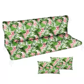 Подушка для голливудских качелей 150x50x50 Подушка для садовой скамейки и 2 подушки Подушка для поддона Подушка для скамейки Подушка для сиденья и подушка для спины Матрас с мягкой обивкой Садовая подушка Palm Dark Flowers [133] Ferocity, серый