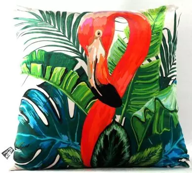 Подушка для гостиной Casa Padrino New Orleans Flamingo Multicolored 45 x 45 см - Тончайшая бархатная ткань - Декоративные аксессуары класса люкс