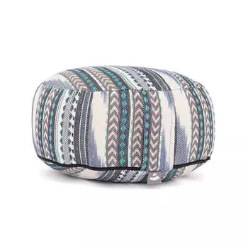 Подушка для медитации RONDO Икат, черно-бело-синий драгоценный камень, полбяная шелуха BODHI, черный