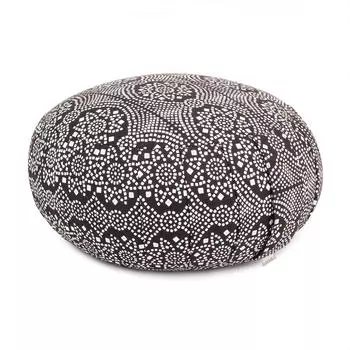 Подушка для медитации с рисунком ZAFU "Bandhani", черный/белый, корпус из полбы BODHI, черный