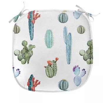 Подушка для обеденного стула ABAKUHAUS Cactus, жаркий мексиканский юг пустыни, декоративная водонепроницаемая подушка с ремнями для кухонных сидений, 40 см x 40 см, синий и зеленый, белый