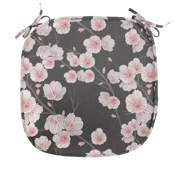 Подушка для обеденного стула ABAKUHAUS Cherry Blossom, натуральный деревенский стиль, декоративная водонепроницаемая подушка с ремнями для кухонных сидений, 40 см x 40 см, темно-коричневый, румяно-белый, черный