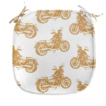 Подушка для обеденного стула ABAKUHAUS для мотоцикла, Fugitive Choppers, декоративная водонепроницаемая подушка с ремнями для кухонных сидений, 40 см x 40 см, светло-коричневый белый