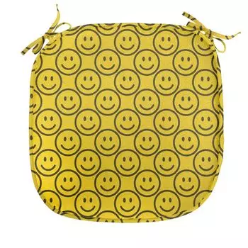Подушка для обеденного стула ABAKUHAUS emoji, диагональные улыбающиеся лица, декоративная водонепроницаемая подушка с ремнями для кухонных сидений, 40 см x 40 см, темно-армейский зеленый и желтый