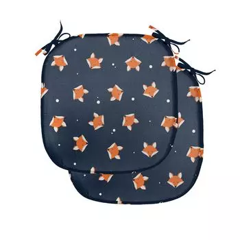 Подушка для обеденного стула ABAKUHAUS Fox, маленькое оранжевое лесное млекопитающее, декоративная водонепроницаемая подушка с ремнями для кухонных сидений, 40 см x 40 см — упаковка из 2 шт., темно-синий оранжевый