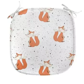 Подушка для обеденного стула ABAKUHAUS Fox, оранжевое лесное животное, декоративная водонепроницаемая подушка с ремнями для кухонных сидений, 40 см x 40 см, оранжевая морская пена, черный, белый