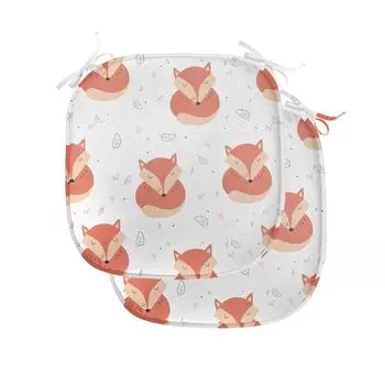 Подушка для обеденного стула ABAKUHAUS Fox, винтажное животное для сна, декоративная водонепроницаемая подушка с ремнями для кухонных сидений, 40 см x 40 см — упаковка из 2 шт., кораллово-бежевый, белый