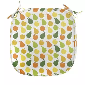 Подушка для обеденного стула ABAKUHAUS Fruit, Apple Pear Fresh Garden, декоративная водонепроницаемая подушка с ремнями для кухонных сидений, 40 см x 40 см, Охотничий зеленый желтый