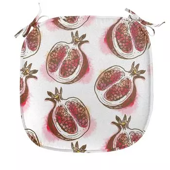 Подушка для обеденного стула ABAKUHAUS Fruit, цветущий гранат, декоративная водонепроницаемая подушка с ремнями для кухонных сидений, 40 см x 40 см, красный, янтарно-коричневый, пудрово-розовый